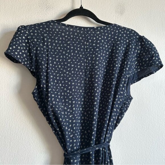 Brandy Melville Sz S Navy Blue Dainty Floral Cottagecore Mini Wrap Dress - Picture 8 of 11